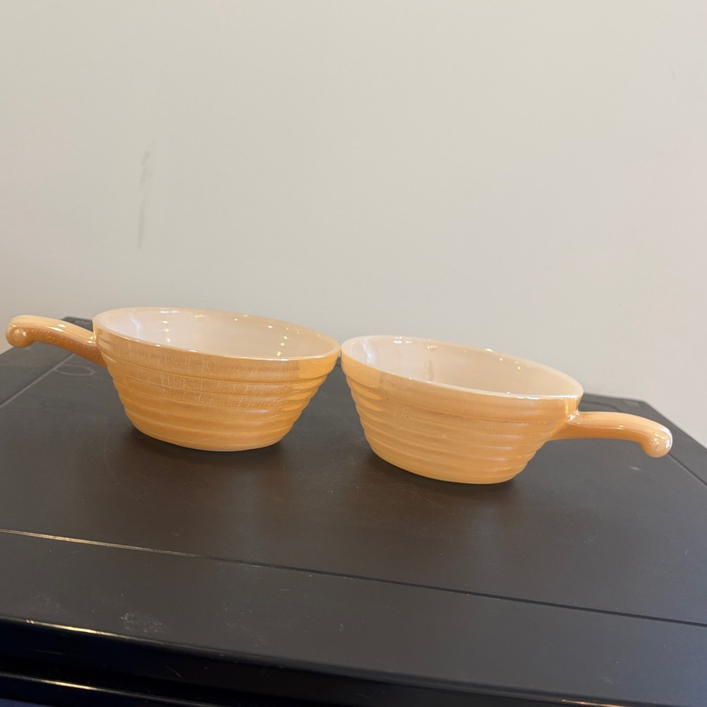 VTG Fire King Peach Lustre Beehive Pattern Handled Ramekin Bowl
2 each